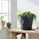 Diamond Design Plastic Flower Pot Set with Drain Tray (5 Pc) - Closeup Embroidery by Nari Haat, Indian ethnic wear, w...