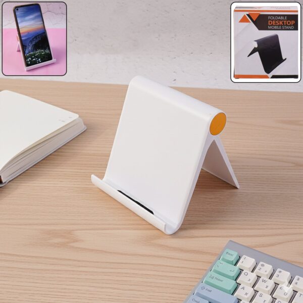 Plastic Foldable Desktop Mobile Stand (1 Pc / White) - Front View by Nari Haat, Indian ethnic wear, women clothing, d...