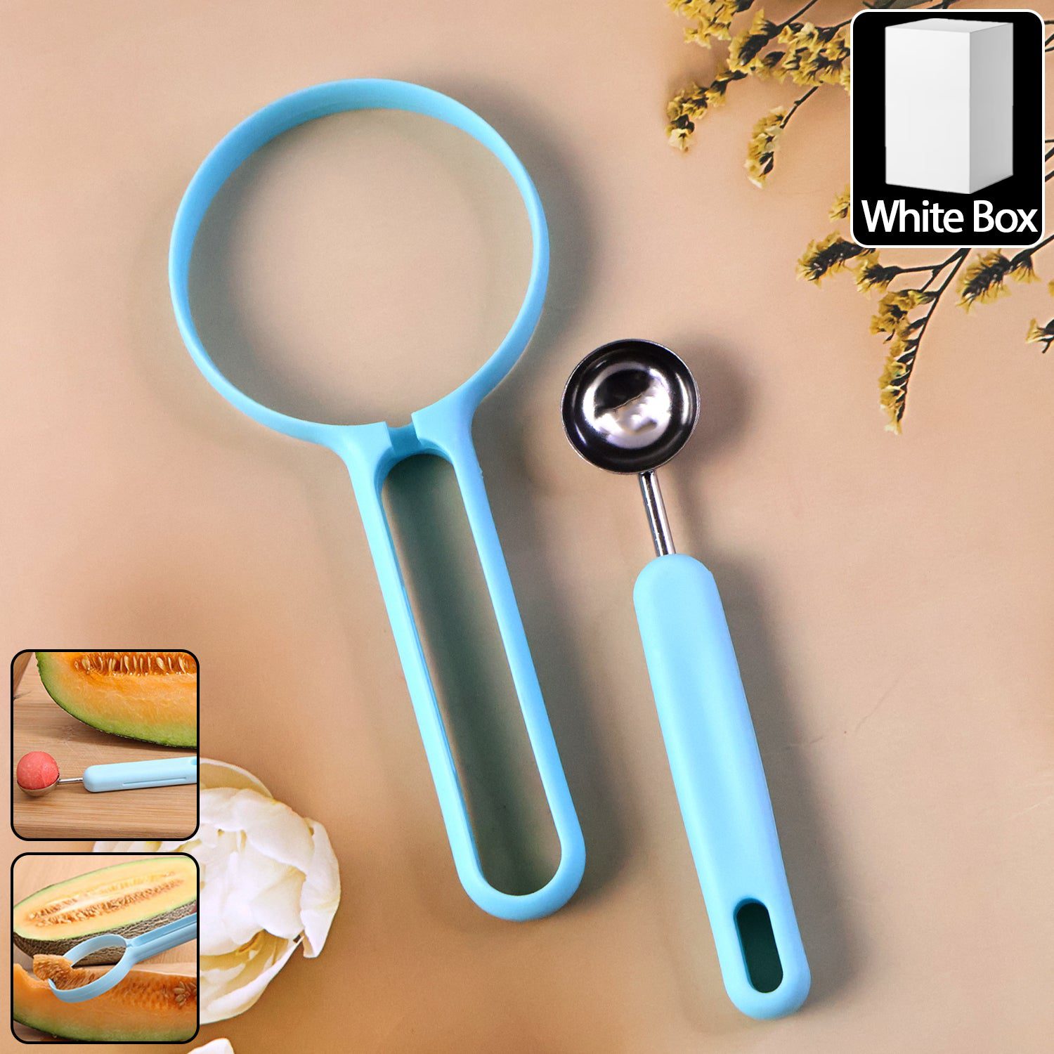 FruitPeeler-WOSKU-01.jpg Multi-Function Melon Baller and Fruit Cutter Set - Front View by Nari Haat, Indian ethnic wear, women clothing, desig...