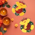 Decorative Lord Ganesha Wall Hanging Stickers (2 Pc) - Closeup Embroidery by Nari Haat, Indian ethnic wear, women clo...