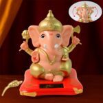 Solar-Powered Dancing Ganesha Idol – Decorative Lord Ganpati Showpiece with Movement - Front View by Nari Haat, Ind...
