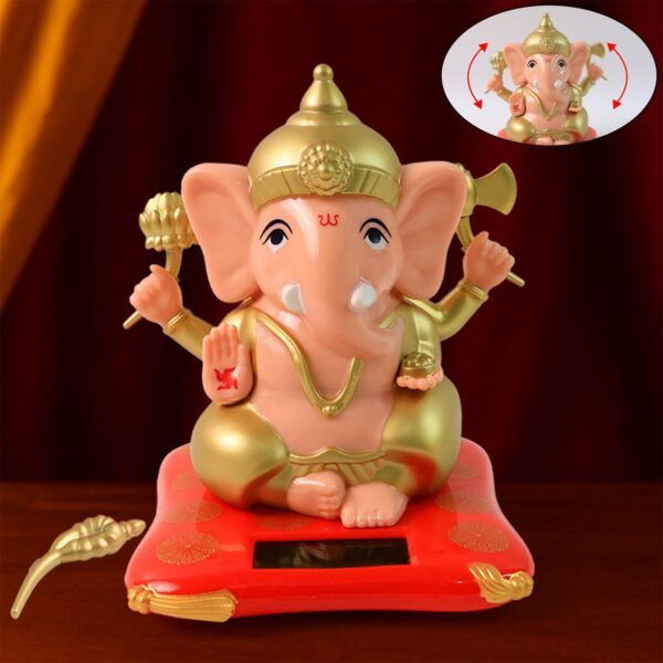 Solar-Powered Dancing Ganesha Idol – Decorative Lord Ganpati Showpiece with Movement - Front View by Nari Haat, Ind...