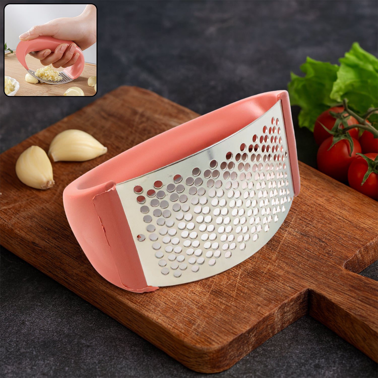 Garlic-Press-Rocker-01.jpg Supermom Premium Curve Garlic Press Crusher (1 Pc) - Front View by Nari Haat, Indian ethnic wear, women clothing, des...