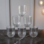 Transparent Diamond-Pattern Drinking Glass Set (6 Pc Set) - Closeup Embroidery by Nari Haat, Indian ethnic wear, wome...
