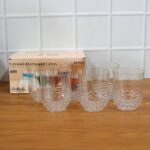 Transparent Diamond-Pattern Drinking Glass Set (6 Pc Set) - Full Detail by Nari Haat, Indian ethnic wear, women cloth...