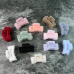 Big-Size Soft Faux Fur Hair Claw Clips (12 Pc) - Closeup Embroidery by Nari Haat, Indian ethnic wear, women clothing,...