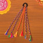 Traditional Multicolor Braided Hair Extension with Tassels - Neckline Detail by Nari Haat, Indian ethnic wear, women ...
