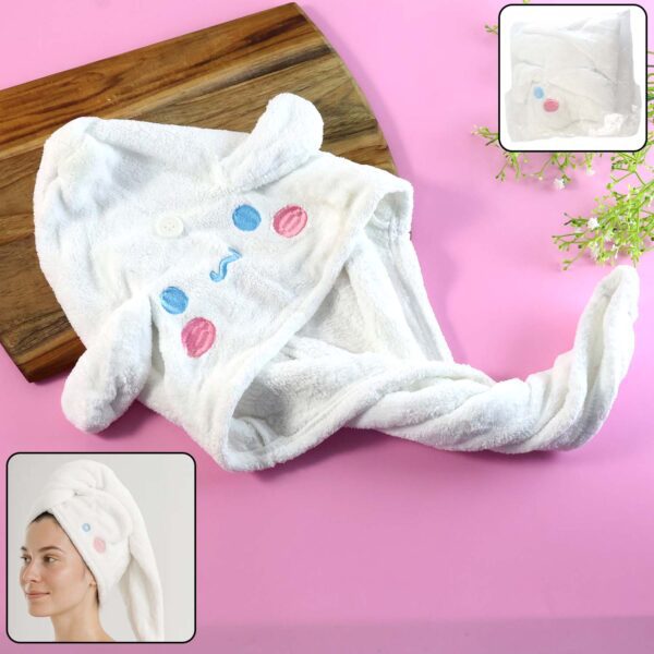 Cute Cartoon Hooded Hair Drying Towel Cap (1 Pc) - Front View by Nari Haat, Indian ethnic wear, women clothing, desig...