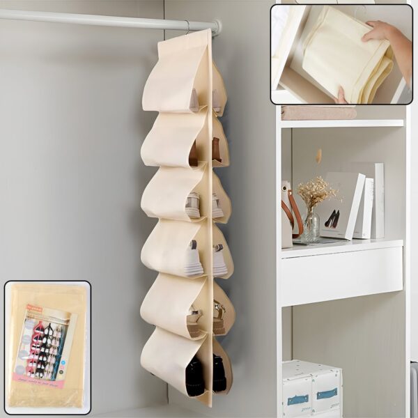 12 Grids Hanging Storage Bag (1 Pc / 12 Pocket / Mix Color) - Front View by Nari Haat, Indian ethnic wear, women clot...