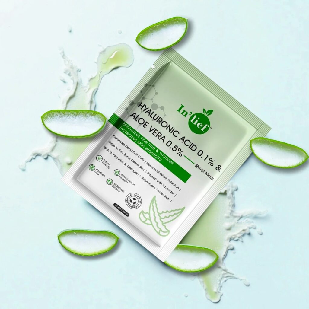 In’lief Hyaluronic Acid 0.1% & Aloe Vera 0.5% Hydrating Facial mask (1 Pc) - Front View by Nari Haat, Indian ethnic...