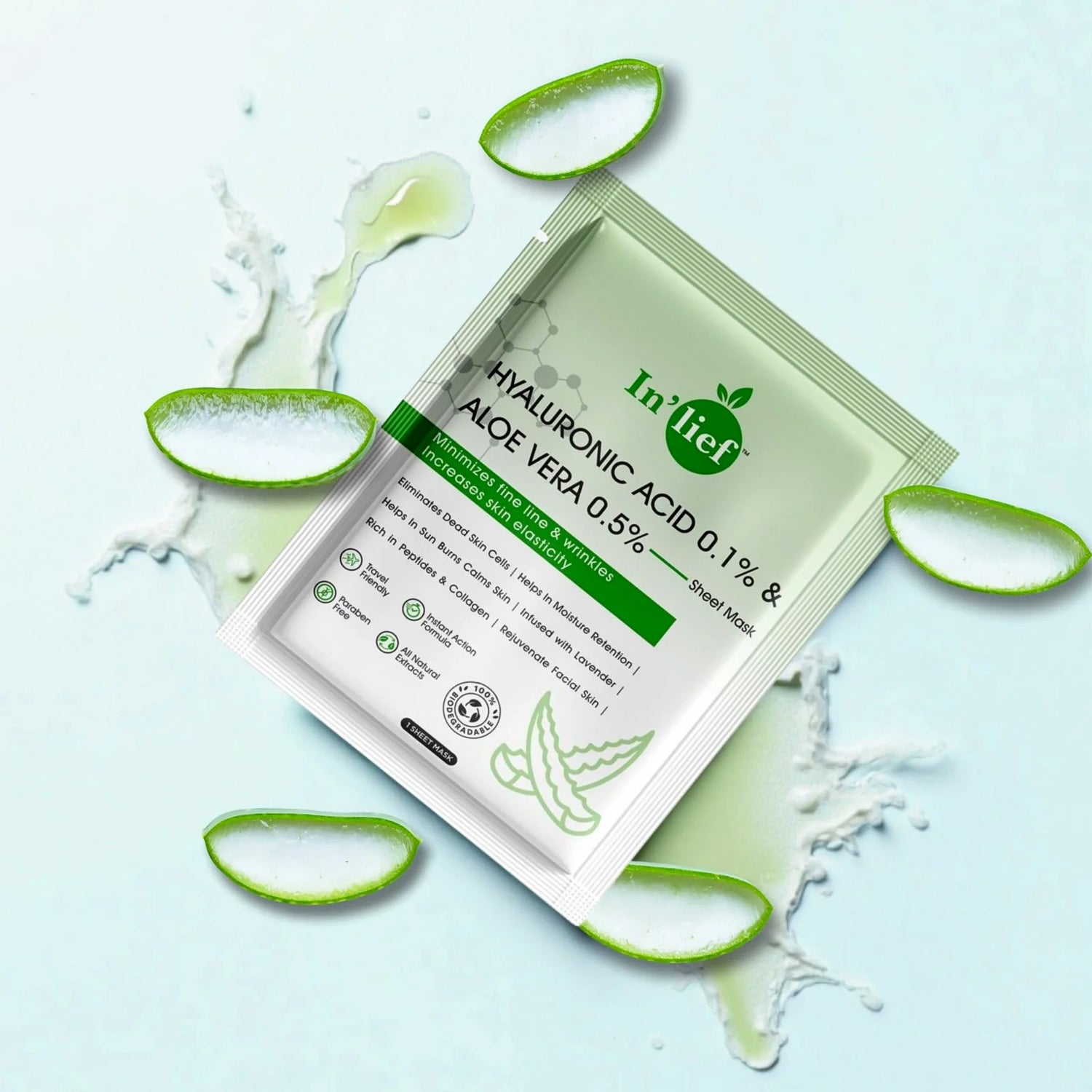 Hyaluronic-Acid-and-Aloe-Vera-Sheet-Mask-01.jpg In’lief Hyaluronic Acid 0.1% & Aloe Vera 0.5% Hydrating Facial mask (1 Pc) - Front View by Nari Haat, Indian ethnic...
