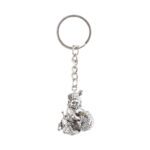 Premium Silver-Finish Metal Bal Krishna Eating Makhan Keychain (1 Pc) - Sleeve Design by Nari Haat, Indian ethnic wea...