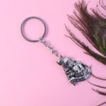Premium Silver-Finish Metal Keychain (1 Pc) - Fabric Detail by Nari Haat, Indian ethnic wear, women clothing, designe...