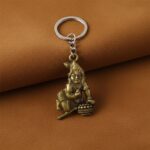 Premium Antique-Gold Metal Bal Krishna Makhan Chor Keychain (1 Pc) - Closeup Embroidery by Nari Haat, Indian ethnic w...
