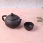 Premium Black Clay / Ceramic Tea Set with Teapot & 4 Cups - Closeup Embroidery by Nari Haat, Indian ethnic wear, wome...