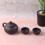 Premium Black Clay / Ceramic Tea Set with Teapot & 4 Cups - Full Detail by Nari Haat, Indian ethnic wear, women cloth...