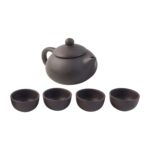 Premium Black Clay / Ceramic Tea Set with Teapot & 4 Cups - Sleeve Design by Nari Haat, Indian ethnic wear, women clo...