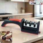 Manual Red & Black Knife Sharpener – 3-Stage Tool for Ceramic & Steel Knives - Front View by Nari Haat, Indian ethn...