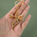 Flute and Peacock Feather Krishna Design Keychain (1 Pc) - Closeup Embroidery by Nari Haat, Indian ethnic wear, women...