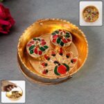 Peacock Meenakari Pooja tray - (1 Pc) - Front View by Nari Haat, Indian ethnic wear, women clothing, designer suit