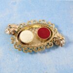 Decorative Double Kumkum Dish with Ornate Tray (1 Pc) - Neckline Detail by Nari Haat, Indian ethnic wear, women cloth...