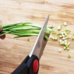 Kitchen Knife Set with Wooden Block and Scissors, Chhari (5 pcs, Black) - Closeup Embroidery by Nari Haat, Indian eth...