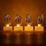 Decorative Golden Leaf Shaped Flameless LED Candles (4 Pc) - Neckline Detail by Nari Haat, Indian ethnic wear, women ...