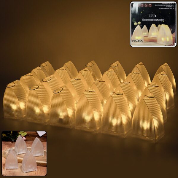 Transparent Decorative LED Candle Lights (24 Pc) - Front View by Nari Haat, Indian ethnic wear, women clothing, desig...
