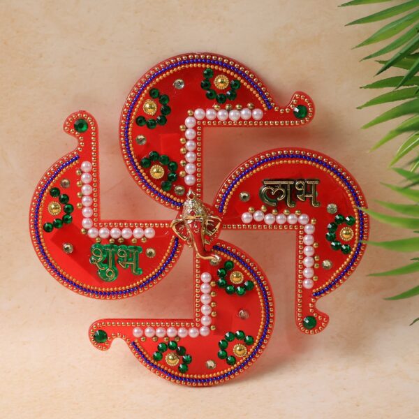 Acrylic Swastik Shubh Labh Wall Hanging  (1 Pc) - Front View by Nari Haat, Indian ethnic wear, women clothing, design...