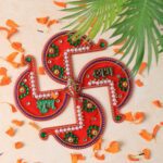 Acrylic Swastik Shubh Labh Wall Hanging  (1 Pc) - Neckline Detail by Nari Haat, Indian ethnic wear, women clothing, d...