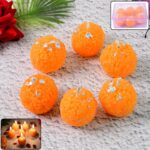 Set of 6 Laddu-Shaped Wax Candles with Silver Leaf Decoration - Front View by Nari Haat, Indian ethnic wear, women cl...
