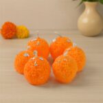 Set of 6 Laddu-Shaped Wax Candles with Silver Leaf Decoration - Closeup Embroidery by Nari Haat, Indian ethnic wear, ...