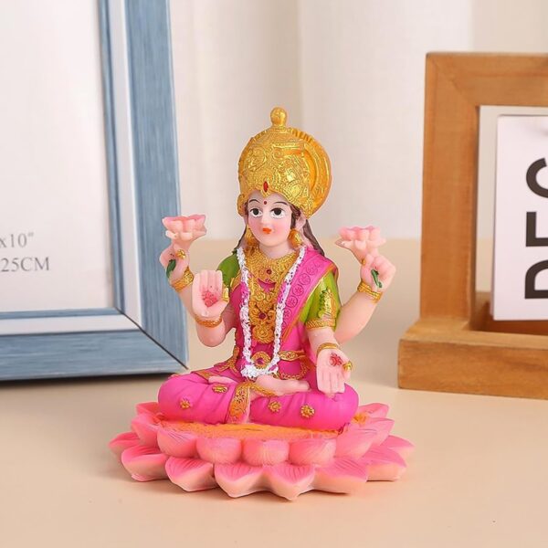 Beautiful Decorative Lakshmi Mata Idol Sitting on Lotus (1 Pc) - Front View by Nari Haat, Indian ethnic wear, women c...