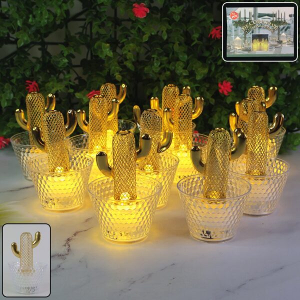 Decorative Cactus Shape LED Tealight Candles (12 Pc) - Front View by Nari Haat, Indian ethnic wear, women clothing, d...