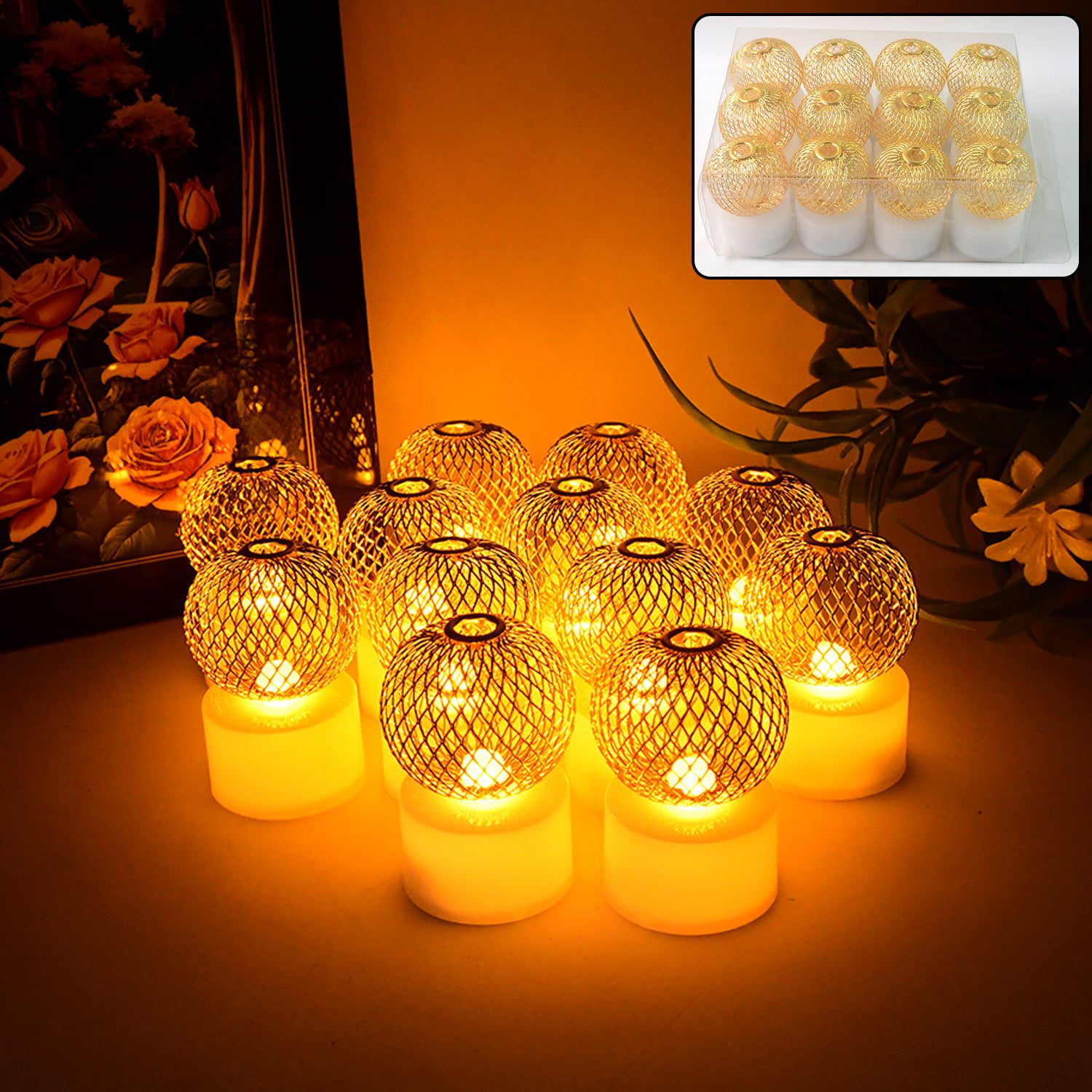 Light-01_637acaf3-55b0-42a8-983a-5368166e2203.jpg LED Ball Shaped Decorative Light with Mesh Cover (12 Pc / Set) - Front View by Nari Haat, Indian ethnic wear, women c...
