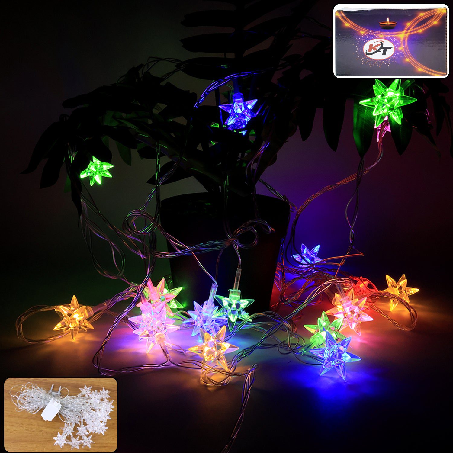 Light-01_747e1e23-b577-4cab-b4ea-9fd24c59bc0d.jpg Multicolor LED Decorative String Light with Star-Shaped Covers (8 Meter) - Front View by Nari Haat, Indian ethnic wea...