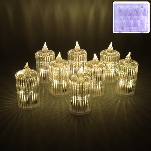 Premium Crystal Effect LED Flameless Candle Lights (8 Pc) - Front View by Nari Haat, Indian ethnic wear, women clothi...
