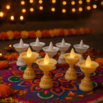 Set of 8 White Water Sensor LED Diyas - Sleeve Design by Nari Haat, Indian ethnic wear, women clothing, designer suit