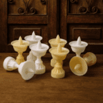 Set of 8 White Water Sensor LED Diyas - Fabric Detail by Nari Haat, Indian ethnic wear, women clothing, designer suit