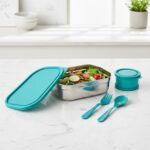 Premium Stainless Steel Lunch Box Set - Closeup Embroidery by Nari Haat, Indian ethnic wear, women clothing, designer...