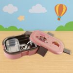 Kids Cartoon Lunch Box Set with Stainless-Steel Inner Tray (1 Set) - Closeup Embroidery by Nari Haat, Indian ethnic w...