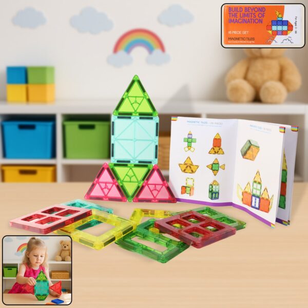 Magnetic Building Tiles Construction Toy Set (16 Pc / Set) - Front View by Nari Haat, Indian ethnic wear, women cloth...