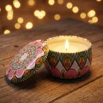 Premium Decorative Mandala Printed Metal Candle Container (1 Pc) - Back View by Nari Haat, Indian ethnic wear, women ...