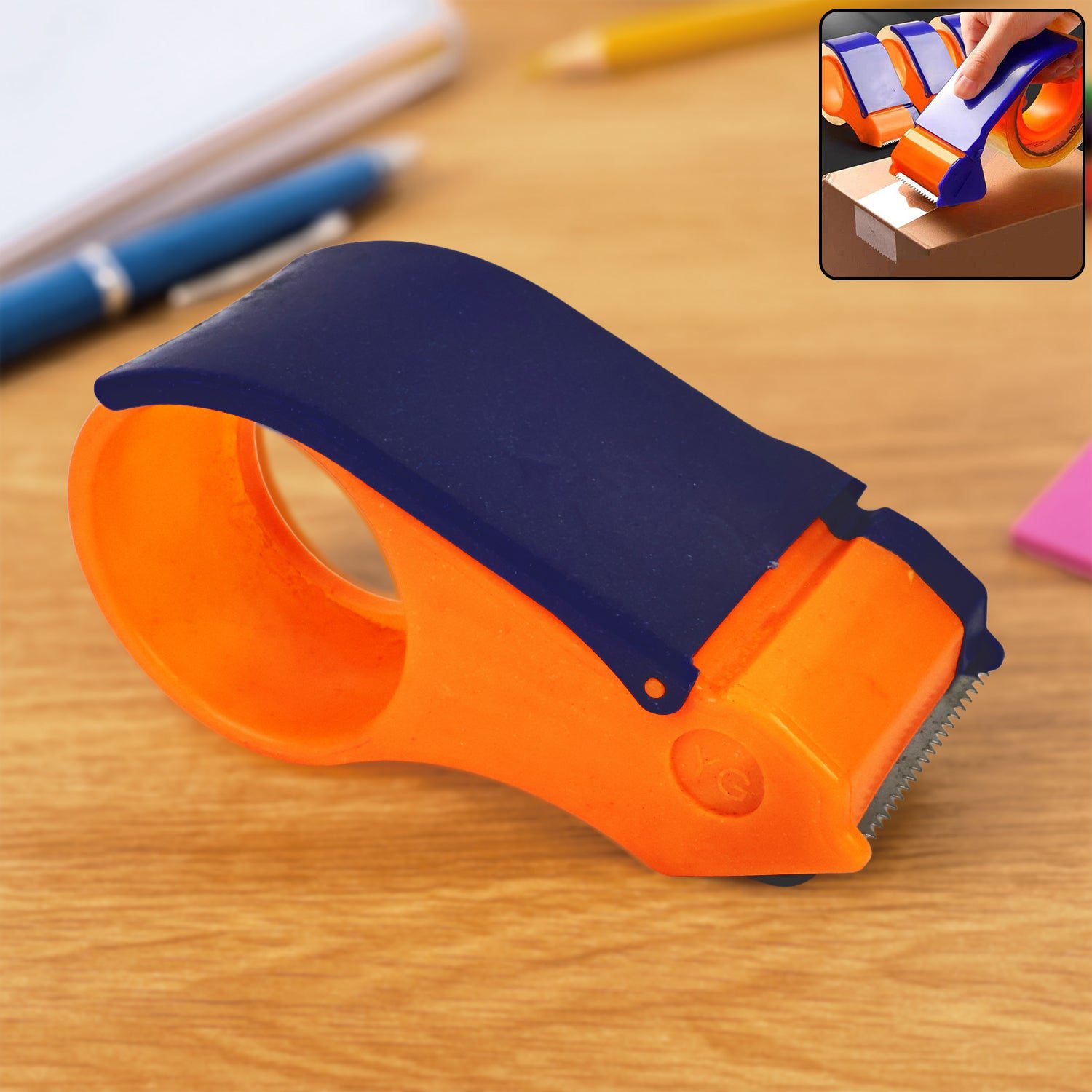ManualTapeDispenser-WOSKU-01.jpg 60mm Hand Tape Dispenser Packing Packaging Boxes Roll Roller Cutter - Front View by Nari Haat, Indian ethnic wear, wo...
