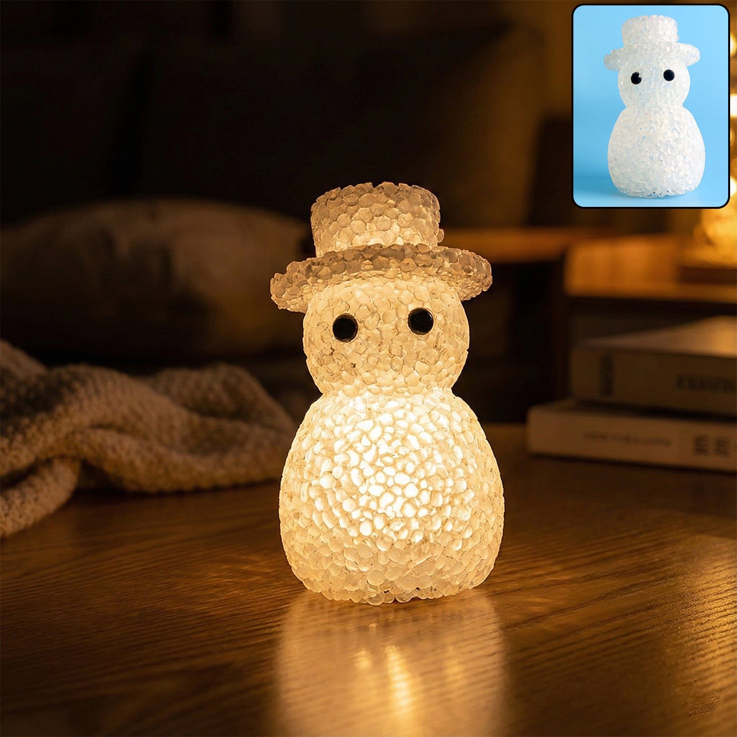 Mini-Christmas-Decoration-Snowman-Light-LED-01.jpg Snowman-Shaped Decorative LED Night Lamp (1 Pc) - Front View by Nari Haat, Indian ethnic wear, women clothing, design...