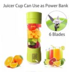 Multi-Purpose Portable USB Electric Juicer 6-Blades, Protein Shaker, Blender Mixer Cup (380 ML) - Back View by Nari H...