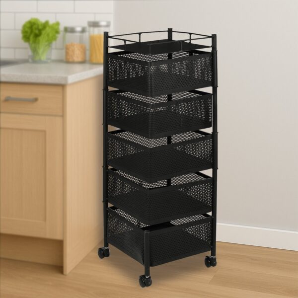 5 Layer Multipurpose Kitchen Storage Trolley with Wheels - Front View by Nari Haat, Indian ethnic wear, women clothin...