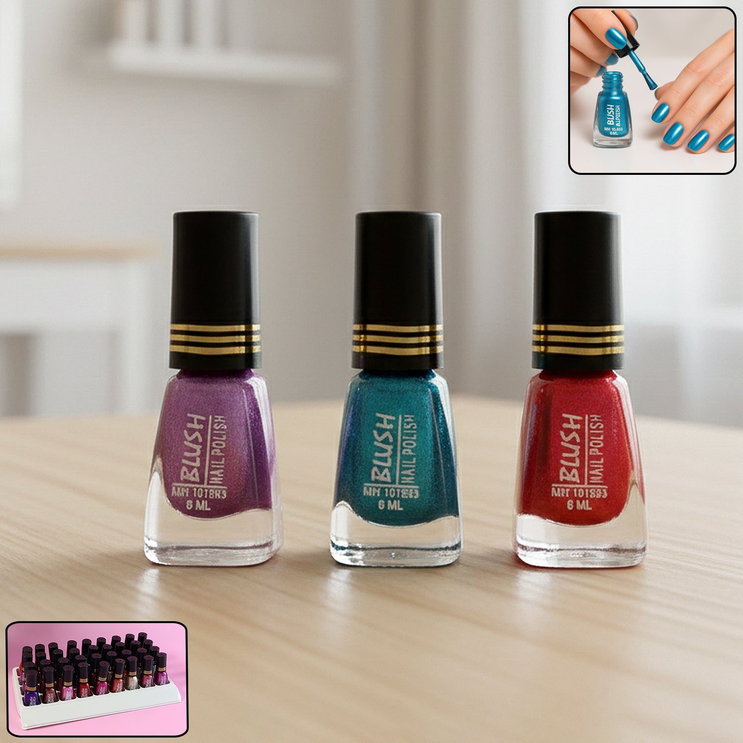 Nail-Polish-01.jpg Blush Metallic Mini Nail Polish (Mix Color / 6 ML / 1 Pc) - Front View by Nari Haat, Indian ethnic wear, women clothi...