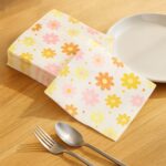 Floral Printed Paper Table Napkins – 50 Pc Disposable Soft Tissue  (26x26 Cm) - Neckline Detail by Nari Haat, India...