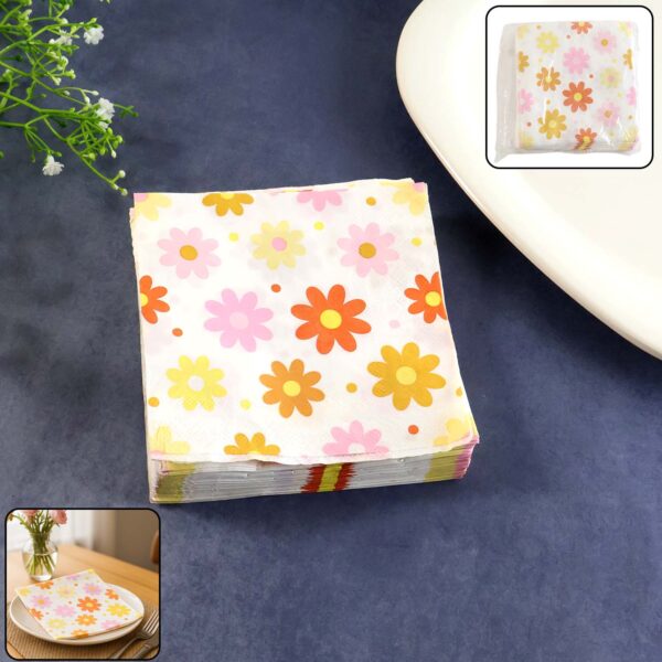 Floral Printed Paper Table Napkins – 50 Pc Disposable Soft Tissue  (26x26 Cm) - Front View by Nari Haat, Indian eth...